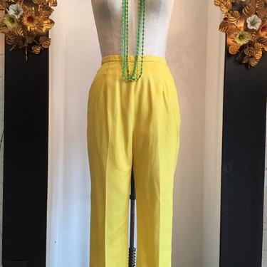 1960s yellow pants, vintage 60s pants, pocketless pants, mrs maisel style, side zip pants, 60s cotton pants, rockabilly pants, high waist 
