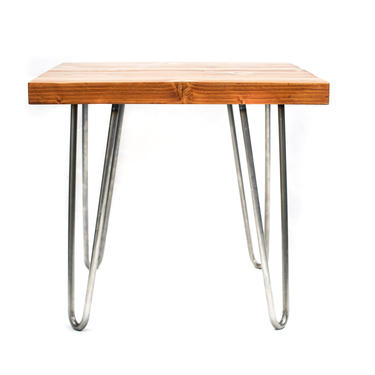 Side Table | End table | Mid Century | Modern | Minimal | Wood Top | Hairpin legs 