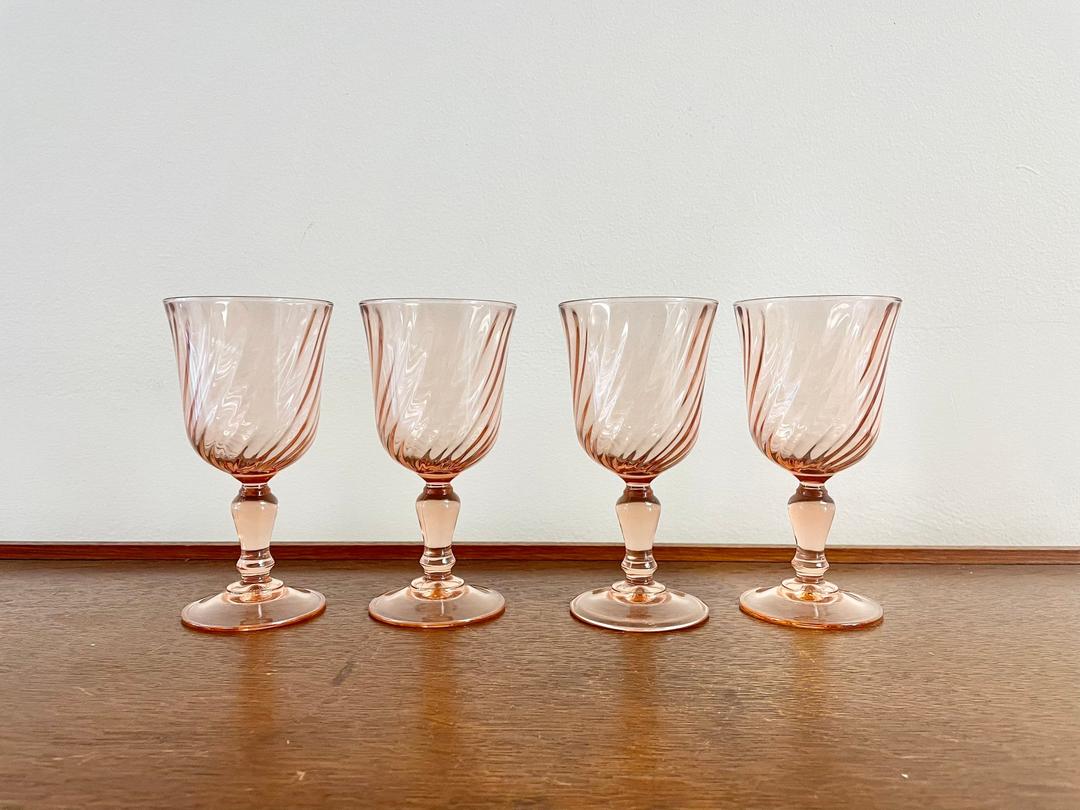 Vintage French Roseline Pink Swirl Champagne Glasses-Set Of 2