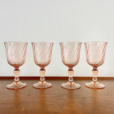 Set of 4- Vintage Luminarc France Rosaline Optic Swirl Wine Glasses 