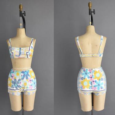 1950s vintage swimsuit | Adorable Hawaiian 2pc Cotton Summer Swimsuit | Small | 50s swimsuit 