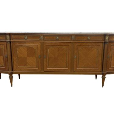French Louis XVI Style Marble Top Walnut Credenza Sideboard - 20th C