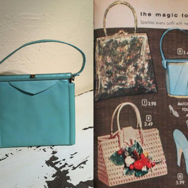 She Had That Magic Touch - Vintage 1940s 1950s Pearl Aqua Blue Robin Egg Blue Leather Handbag 