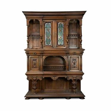 Antique Cabinet, Henry II Monumental Stacked Buffet Cabinet, Carved, 1800s!