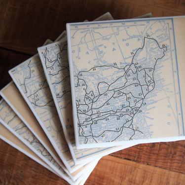 1931 United States Highways Vintage Map Coasters - Set of 6 - Ceramic Tile - Repurposed 1930s Hammond Atlas - US Road Map Pre-Interstate 
