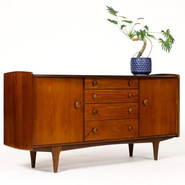Danish Modern / Mid Century Mahogany Credenza / Sideboard by Younger — Bow Front — Round Knobs 
