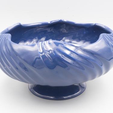 Haeger Potteries Cadet Blue Pedestal Flower Bowl | Vintage Florist Ware Pottery Centerpiece Bowl Ceramic Fruit Bowl 