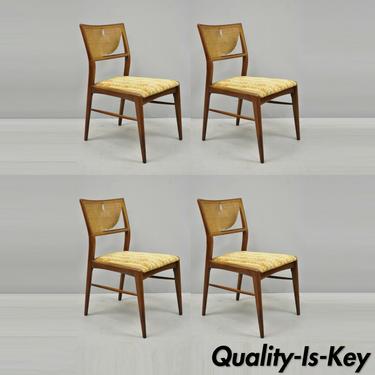 4 Mid Century Modern Walnut Cane Back Dining Chairs After TH Robsjohn Gibbings