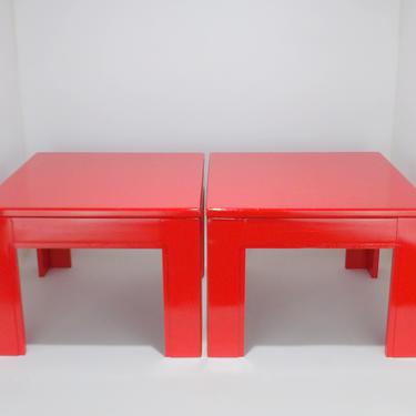 Mid Century End Table Pair Bedside Table Pair Bedroom Furniture Red Vintage Tables Nightstands Night Stand Living Room Bed Side Hot! 