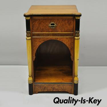 Antique French Art Deco Burl Wood Satinwood Nightstand Bedside Table w/ Columns