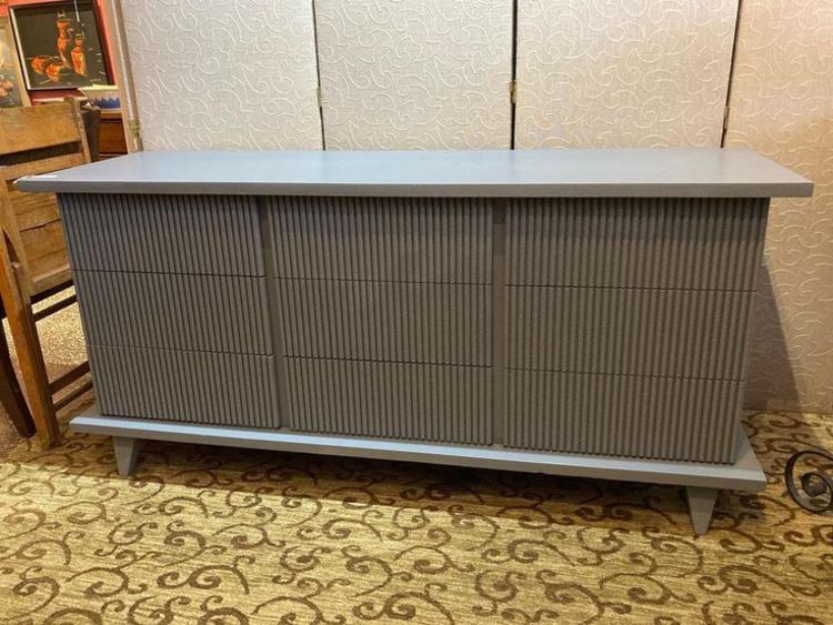 Unique mid century gray dresser. 9 drawers. 65” x 20.5” x 30.5” 