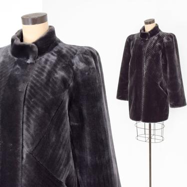 1970s Gray Faux Fur Coat | 70s Gray Faux Fur Car Coat | Intrigue | 