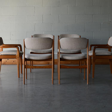 6 Benny Linden Danish Modern Dining Chairs Teak and Wool 