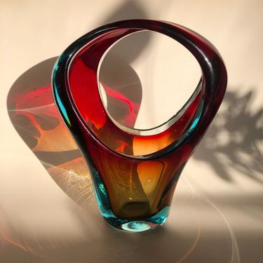Vintage Murano Art Glass with Exquisite Colors of Red, Blue, and Orange, interior design decor, vintage home 