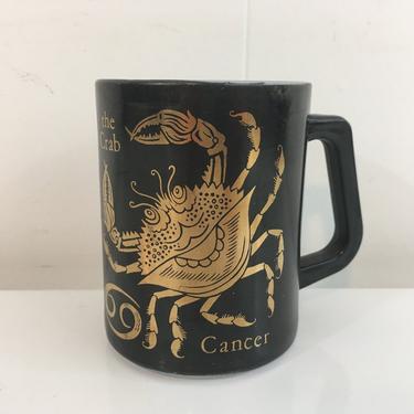 Vintage Cancer Mug Zodiac Horoscope Astrology Ware Coffee Tea Crab Black Gold Federal Glass Kitsch Kawaii Celestial 