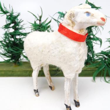 Antique 1930's German 3 Inch Wooly Sheep, for Christmas Putz or Nativity Creche, Vintage Toy Lamb Germany 