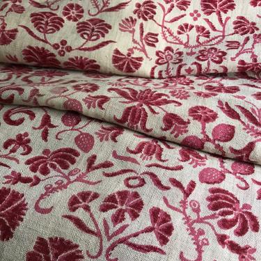 French Linen Curtain Panels, Red Floral Print, Sewing Textile Projects, Chateau Decor 