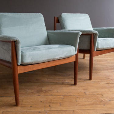 Pair of Grete Jalk Upholstered Teak Lounge Chairs