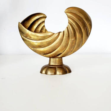 Mid Century Brass Art Deco Style Shell Planter 
