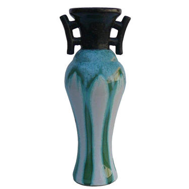 Green Blue White Glaze Ceramic Black Handle Candle Holder Display f171E 