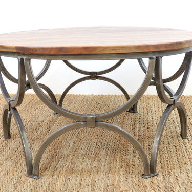 Metal and Wood Round Coffee Table