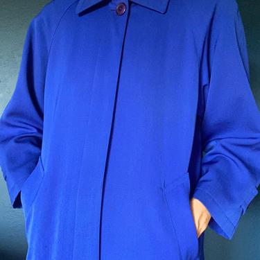 vintage primary blue wool trench coat / wool minimalist jacket size small 