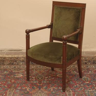 Antique Green Velvet Arm Chair