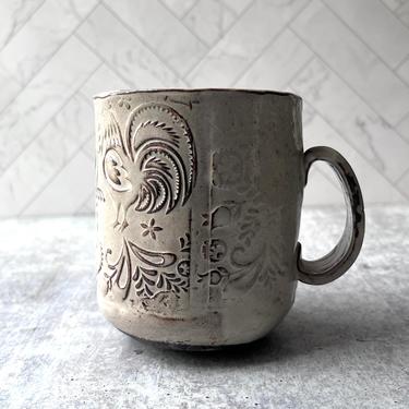 Toasted almond pottery mug, Large Ceramic coffee mug, Rooster mug, Coffee lover gift, Unique mugs, Handmade gift 