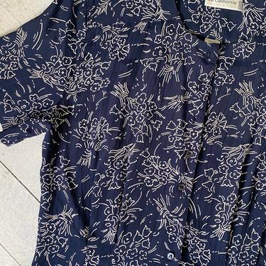 Vintage peplum style navy floral print blouse size US 6 