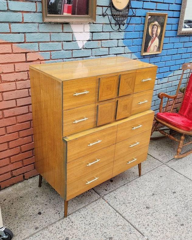 Brutalist Mid Century 5 Drawer Chest on Chest, 38x18x45" tall