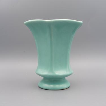 RumRill Pottery Turquoise Pedestal Vase | Vintage Matte Teal Glaze Ceramics | Signed 1930s Pottery Art 