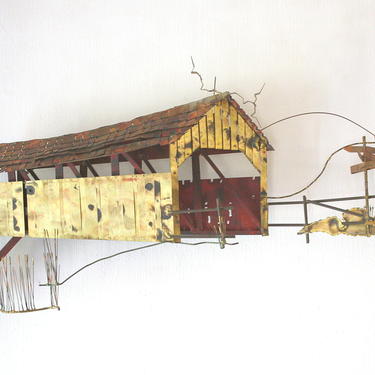 Mid Century Modern Brutalist Covered Bridge Wall Sculpture by Curtis Jere