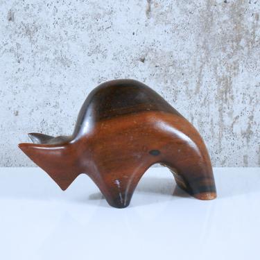 Modernist Carved Wooden Buffalo / Bison Figurine 