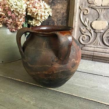 French Confit Jar, 19th C Terra Cotta Pot, Pottery, Redware, Slip Glaze, French Farmhouse 