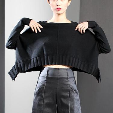 Oversized Cropped Knit Pullover in GREEN Only