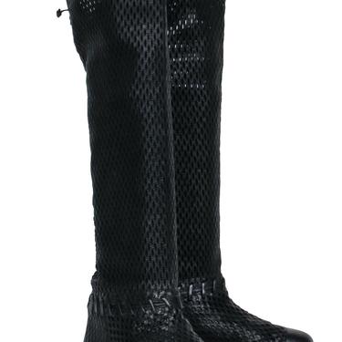 Chanel - Black Woven Knee High Lace-Up Boots Sz 7