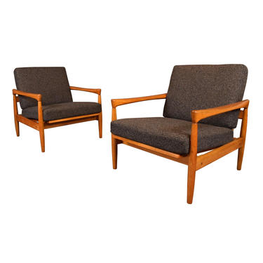Pair of Vintage Danish Mid Century Modern Oak Lounge Chairs by Erik Wortz 