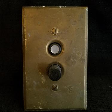 Vintage Porcelain Double Push Button Switch with Brass Switch Plate H5.5 x W2.75 x D2.25