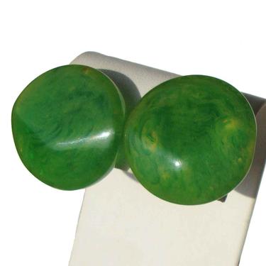 Vintage Green Bakelite Button Earrings 