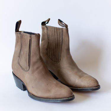 Size 9-9.5 | Vintage Deadstock 80s Western Boot | Brown Suede Chelsea Boots | 