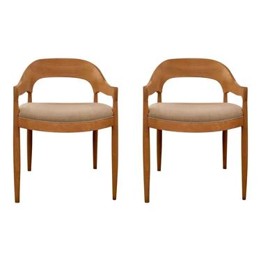 Danish Modern Style Gray and Blonde Arm Chairs Pair