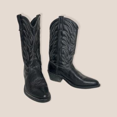 Vintage USA MADE Black Cowboy Boots ~ men's 7 1/2 D / women's 9 ~ Western / Rockabilly 