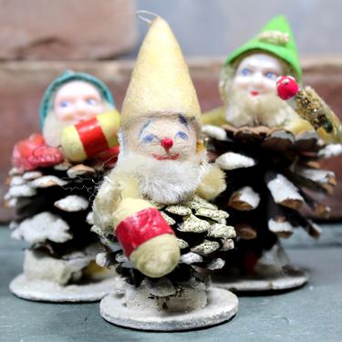 Vintage Pine Cone Gnomes/Elves/Dwarfs - 1950s Made in Japan - Classic Mid-Century Vintage Pine Cone Ornaments | FREE SHIPPING 
