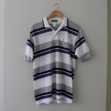 Vintage Munsingwear White, Gray, & Purple Striped Polo Shirt Unisex Size M L 