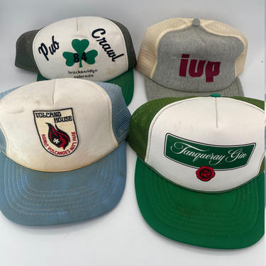 Vintage 1970s 1980s Four Old Dirty Trucker Hats Tanqueray Volcano House IUP Breckenridge Pub Crawl 