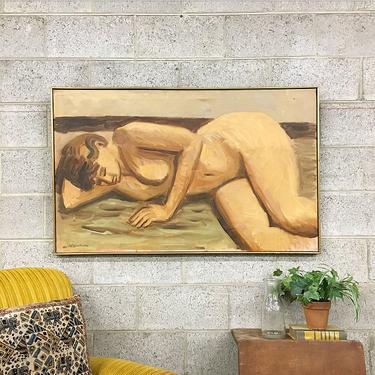 LOCAL PICKUP ONLY Vintage 1968 Harold Mesibov Nude Painting Retro Size 28x46 Large Rectangular Framed Art Nudity Woman Sleeping 