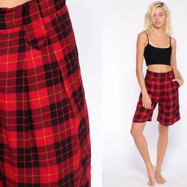 Red Plaid Shorts 80s Shorts PLEATED Shorts Preppy Mom Golf Shorts High Waisted Retro 90s Grunge Vintage Checkered Extra Small xs 26 
