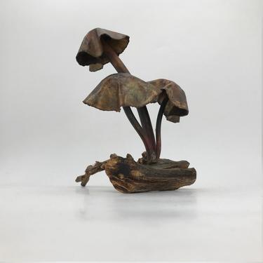 70s Copper Hammered Torch-Cut Mushroom Setting Sculpture C Jere Paul Evans Signed Vintage Mid-Century Modern 