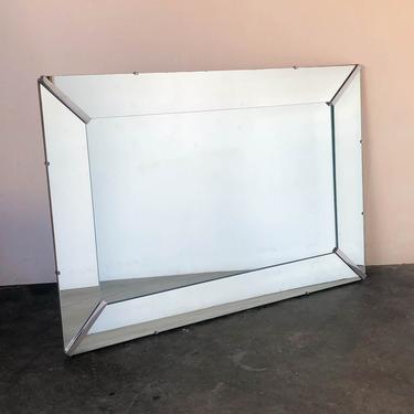Large Mid Century Wall Mirror with Aluminum Tab Accent 