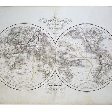 Antique Delamarche/Vaugondy Double Hemisphere World Map - 1838